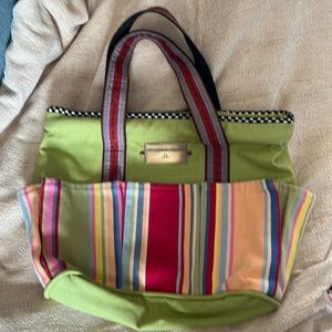 Mackenzie Childs PICK A POCKET TOTE BAG W/SIGNATURE Handles & Brass Plate Large